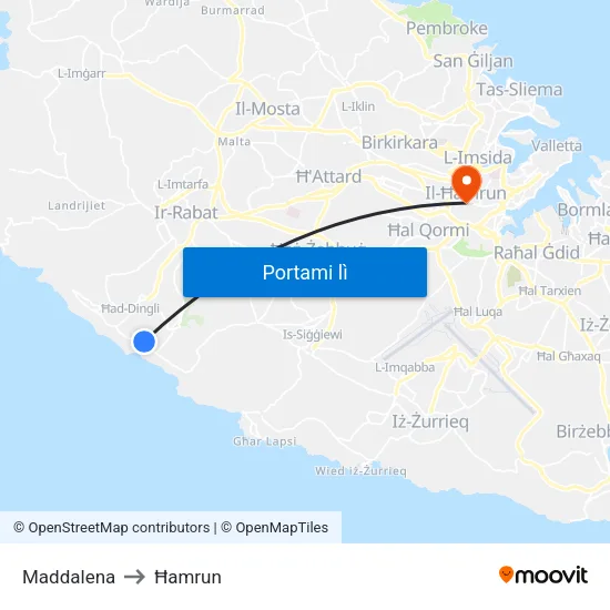 Maddalena to Ħamrun map