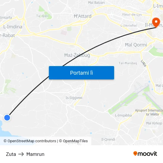 Zuta to Ħamrun map