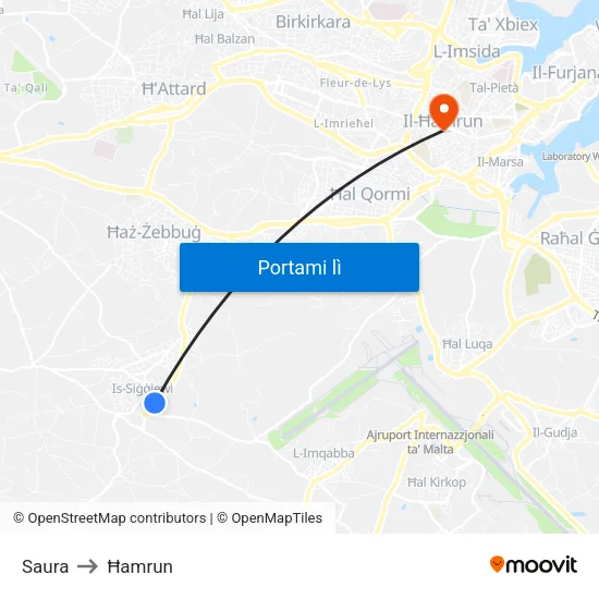 Saura to Ħamrun map
