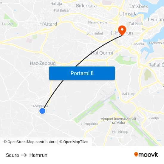 Saura to Ħamrun map