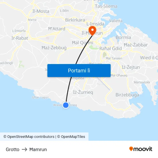 Grotto to Ħamrun map