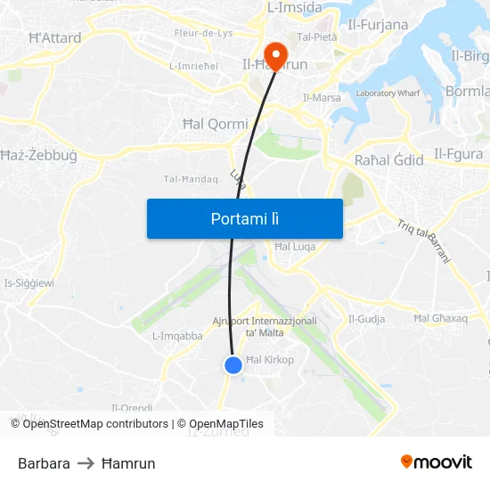 Barbara to Ħamrun map