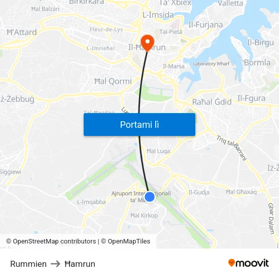 Rummien to Ħamrun map