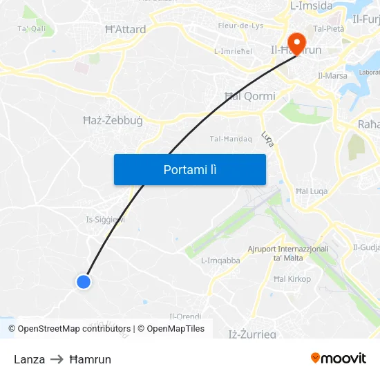 Lanza to Ħamrun map