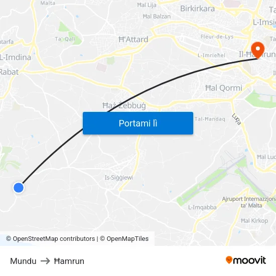 Mundu to Ħamrun map