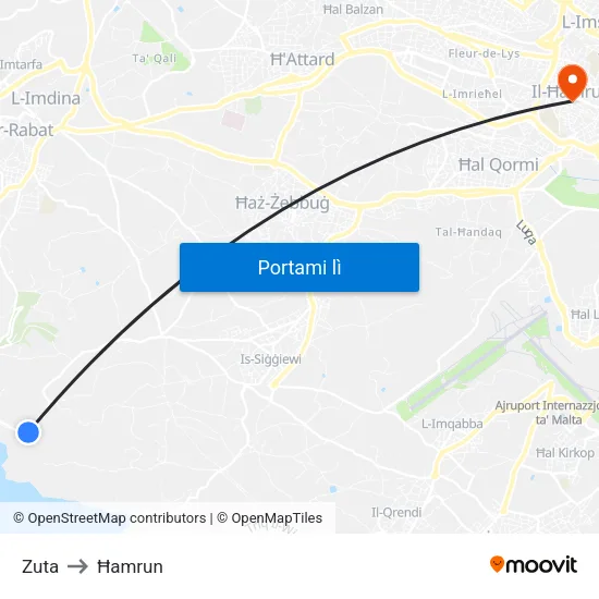 Zuta to Ħamrun map
