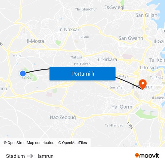 Stadium to Ħamrun map