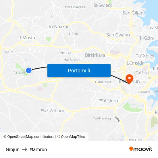 Gibjun to Ħamrun map