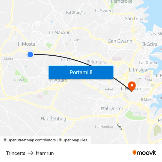Trincetta to Ħamrun map