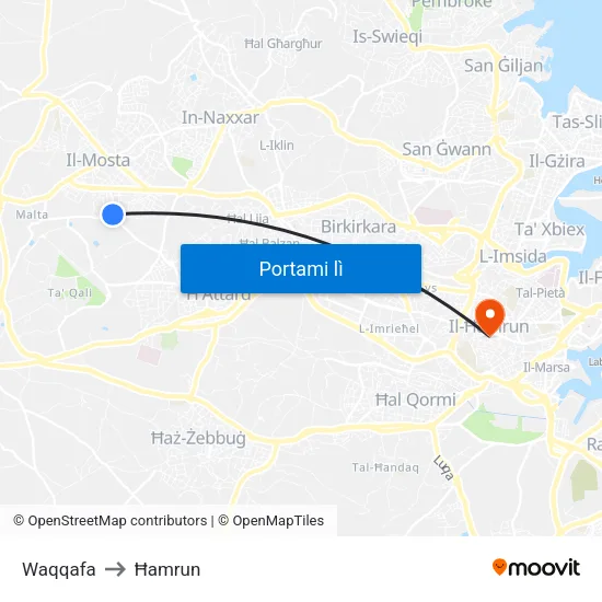 Waqqafa to Ħamrun map