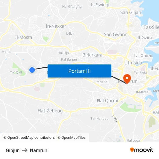 Gibjun to Ħamrun map