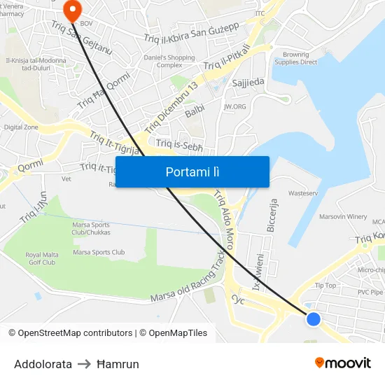 Addolorata to Ħamrun map