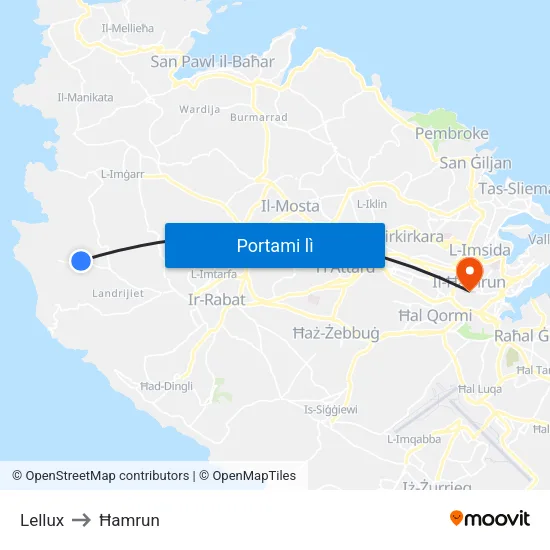 Lellux to Ħamrun map