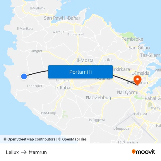 Lellux to Ħamrun map