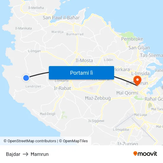 Bajdar to Ħamrun map