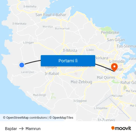 Bajdar to Ħamrun map