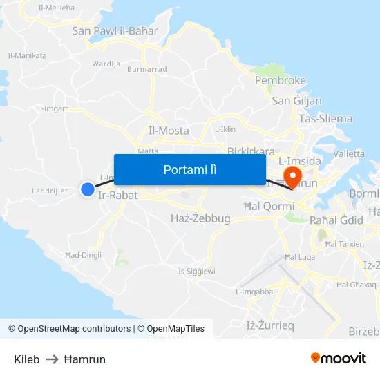 Kileb to Ħamrun map