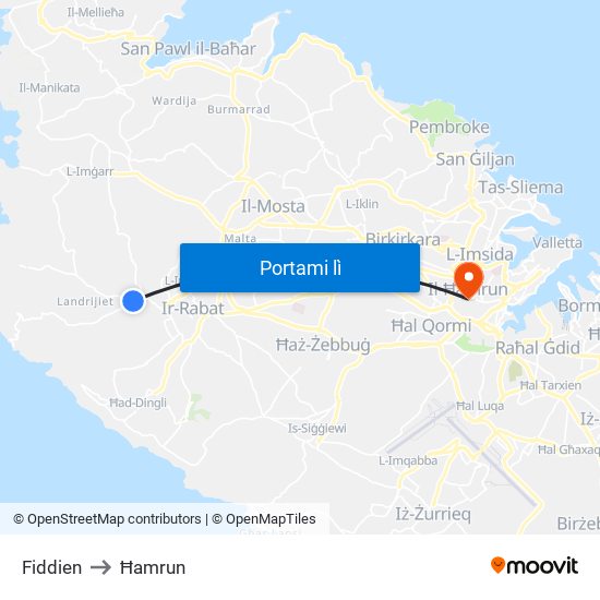 Fiddien to Ħamrun map
