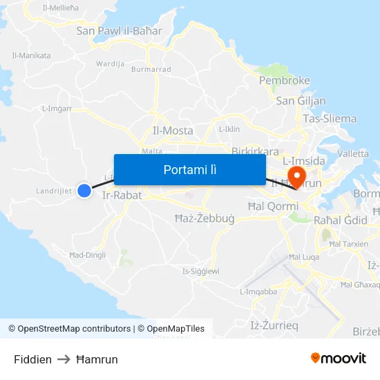 Fiddien to Ħamrun map