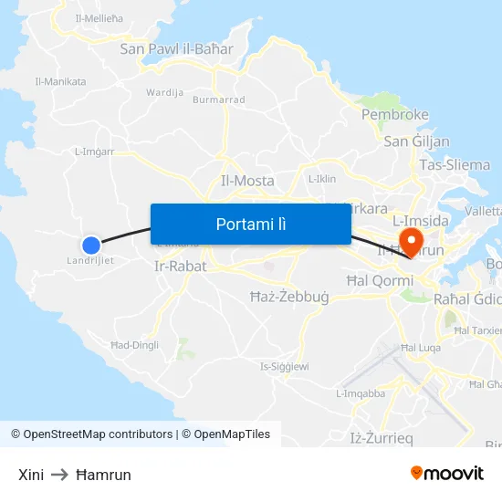 Xini to Ħamrun map