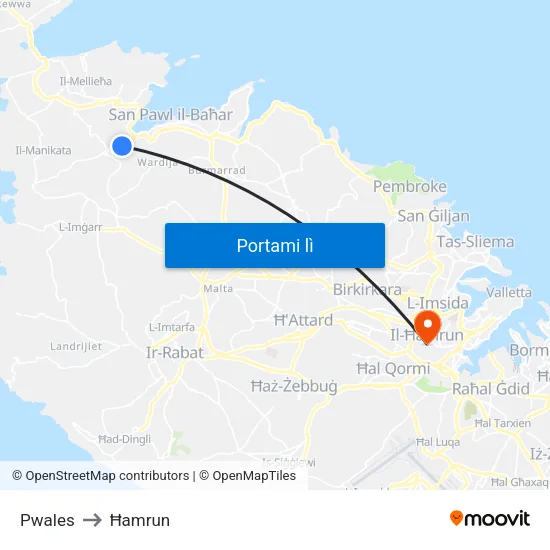 Pwales to Ħamrun map