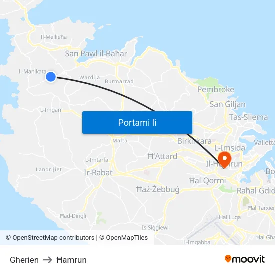 Gherien to Ħamrun map