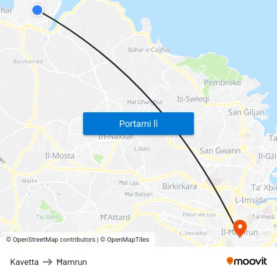 Kavetta to Ħamrun map