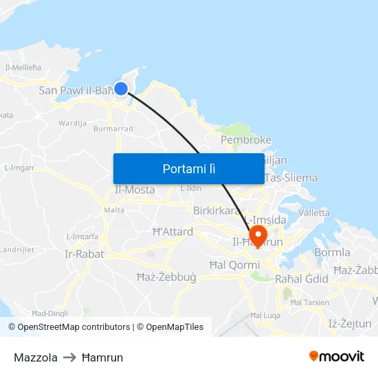 Mazzola to Ħamrun map