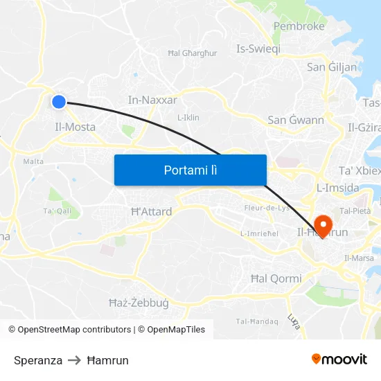 Speranza to Ħamrun map