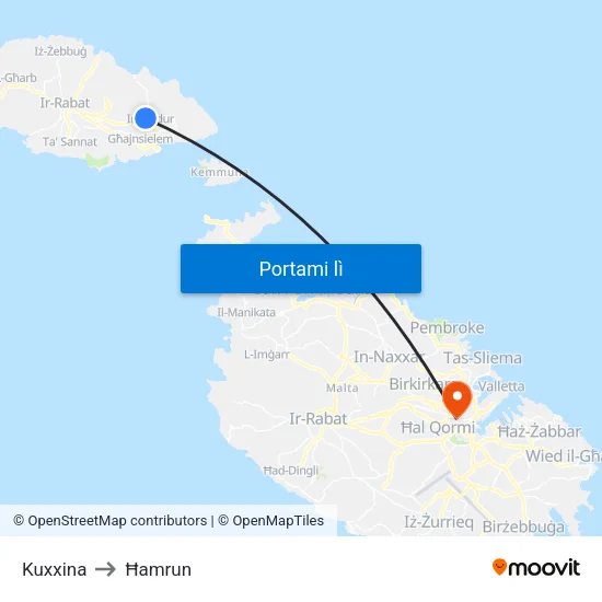 Kuxxina to Ħamrun map
