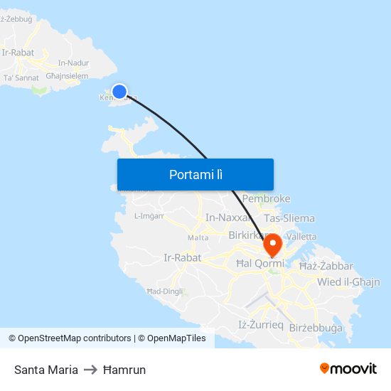 Santa Maria to Ħamrun map