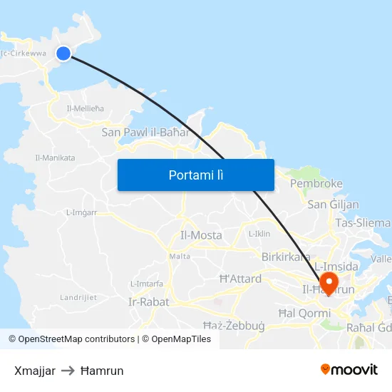 Xmajjar to Ħamrun map