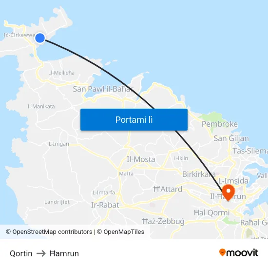 Qortin to Ħamrun map