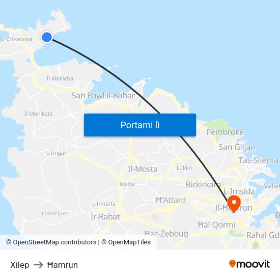 Xilep to Ħamrun map
