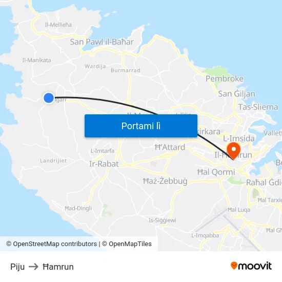 Piju to Ħamrun map