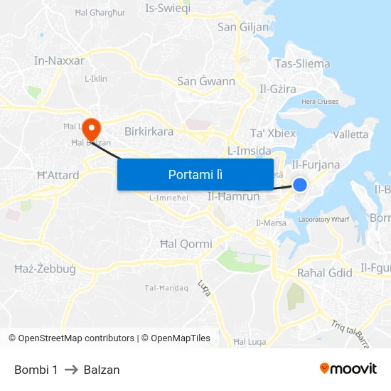 Bombi 1 to Balzan map