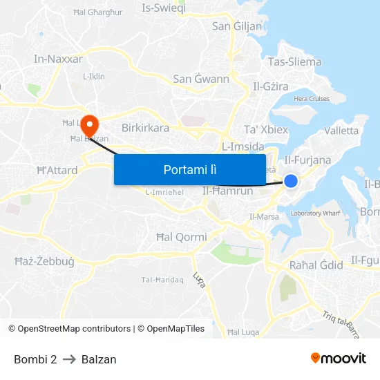 Bombi 2 to Balzan map