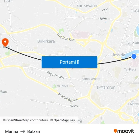 Marina to Balzan map