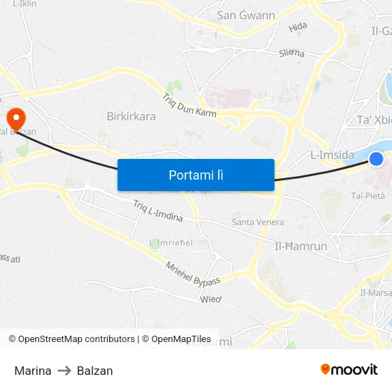 Marina to Balzan map