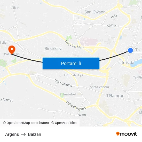 Argens to Balzan map