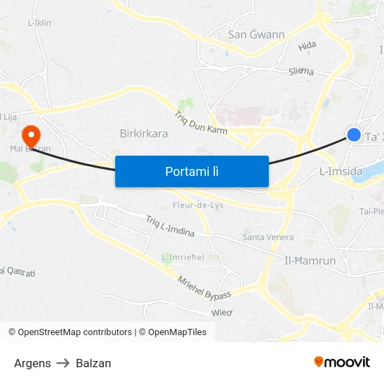 Argens to Balzan map