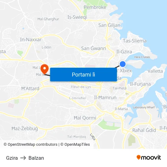 Gzira to Balzan map