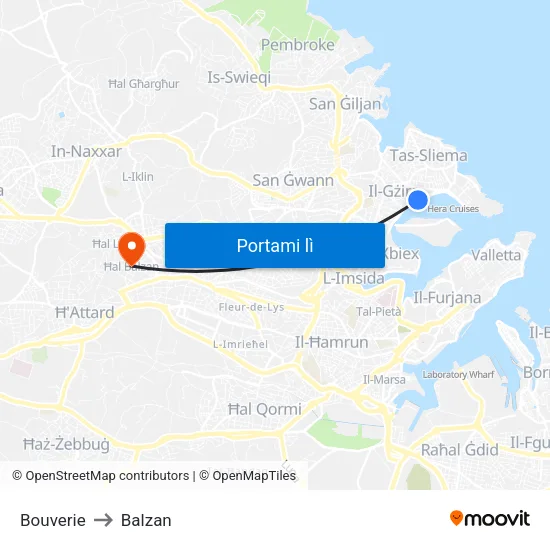 Bouverie to Balzan map