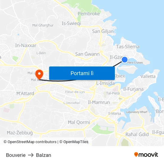 Bouverie to Balzan map