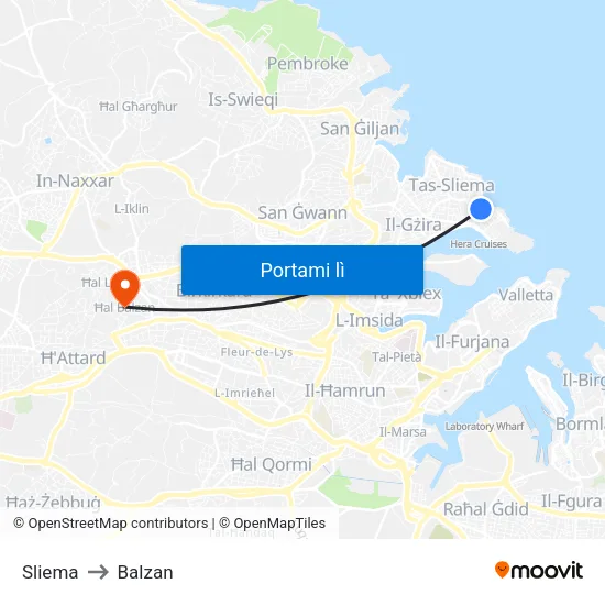 Sliema to Balzan map