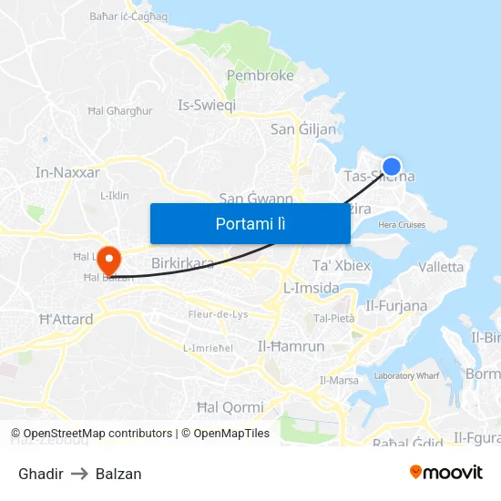 Ghadir to Balzan map