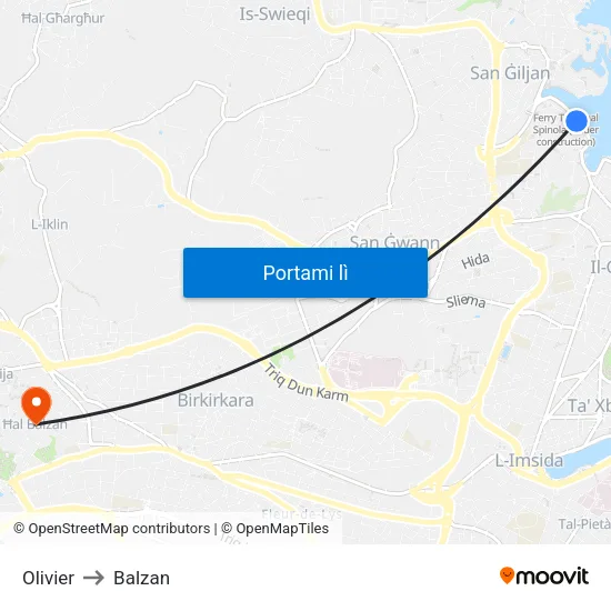 Olivier to Balzan map