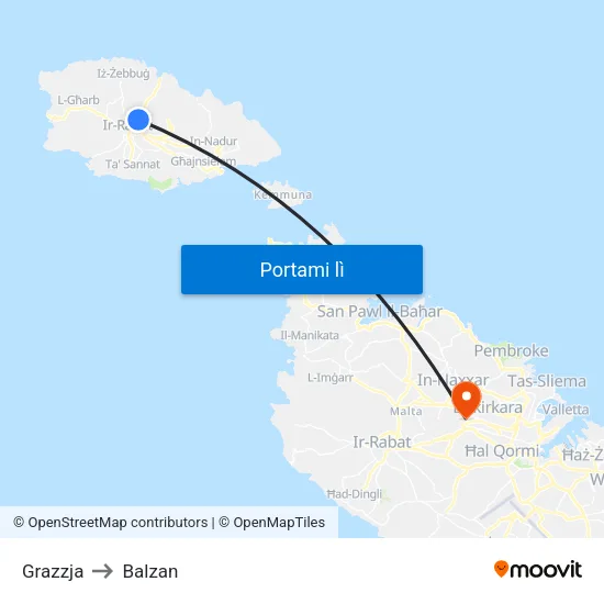 Grazzja to Balzan map