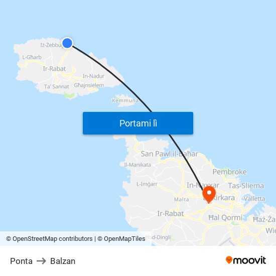 Ponta to Balzan map