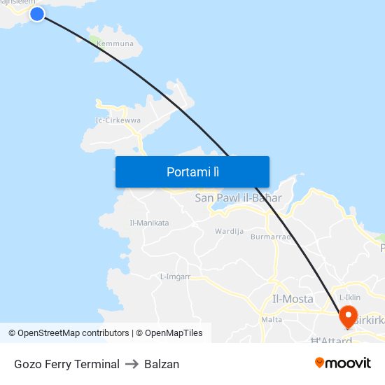 Gozo Ferry Terminal to Balzan map